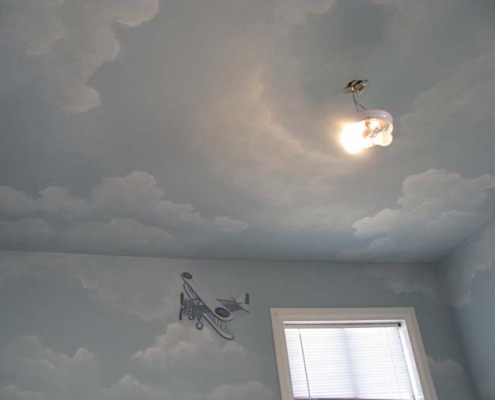 cloud ceiling murals Soft Clouds on Baby's Room Ceiling Tacoma Seattle baby's room ideas for walls