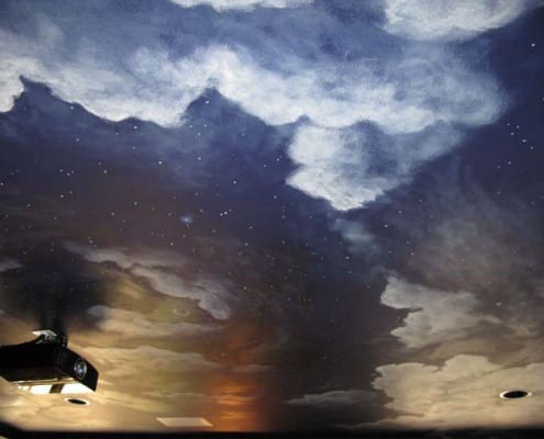 Midnight sky Ceiling in Home Theater Bellevue Snohomish mural artist designs
