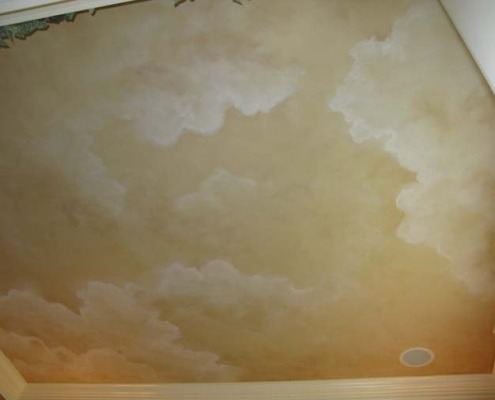 Sepia Cloud Scape Ceiling in Formal Living Room Kirkland ceiling art Kirkland puffy clouds