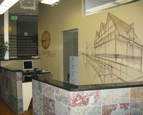 Sepia Murals Architectural Mural Granger Offices Seattle blueprint mural slate tile house interior designs Redmond