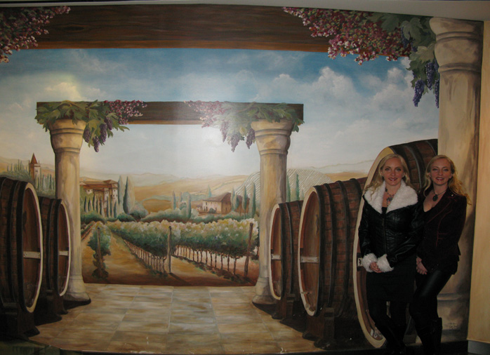 wine cellar murals Italian Vineyard Mural The Venetian Palazzo Las Vegas wine barrels art mural seattle bellevue kirkland