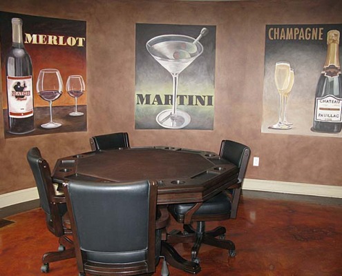 wine cellar murals Vintage Wine and Spirit Mural Bar and Game Room Bellevue snohomish vintage posters Seatttle poker table