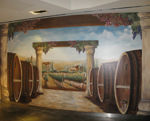 wine cellar murals Italian Vineyard Mural The Venetian Palazzo Las Vegas wine barrels art mural seattle bellevue kirkland