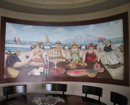 wine cellar murals The Island Feast Mural in Dining Room Vashon Island Kirkland woodinville muralist mural artist dining scene
