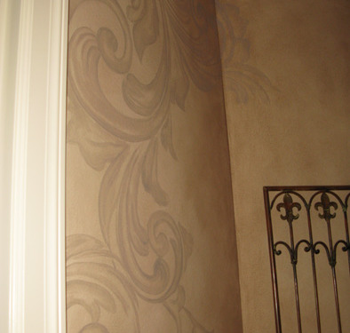 Tea Stained Acanthus Scroll Design Hallway Redmond interior design houzz Tacoma ideas decorating damask scroll wall designs Issaquah