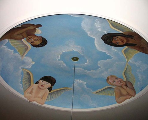Cherubs From Around the World in a Sky Dome Ceiling Seattle Bellevue mural artist painter Kirkland
