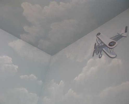cloud ceiling murals Clouds on Ceiling and Walls Baby's Room Bellevue baby's room with plane Tacoma